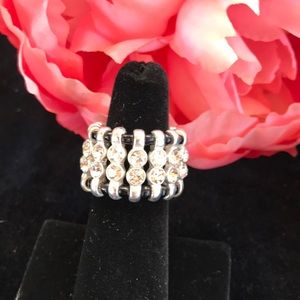 Crystal Rhinestone & Black Bead Adjustable Ring
